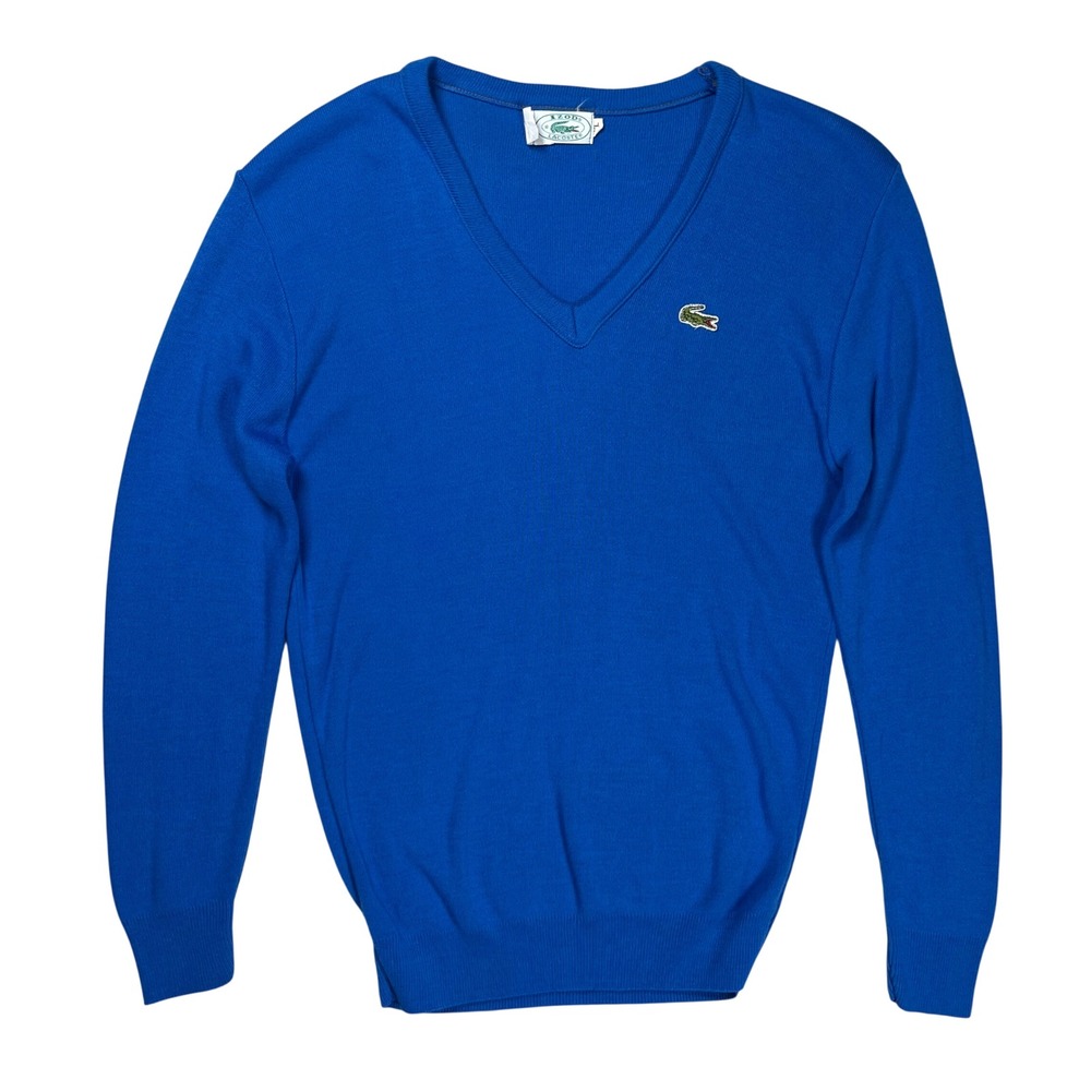 Vintage Izod Lacoste V-Neck Sweater Men XL Blue Acrylic Knit Logo Preppy USA